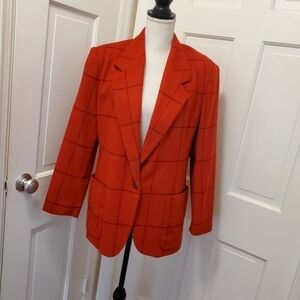 Jones New York Red & Black Wool Blend Blazer size 10, Business, Classic